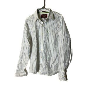 ABERCROMBIE FITCH MENS WHITE BLUE STRIPE LONG SLEEVE‎ BUTTON DOWN SIZE LARGE L